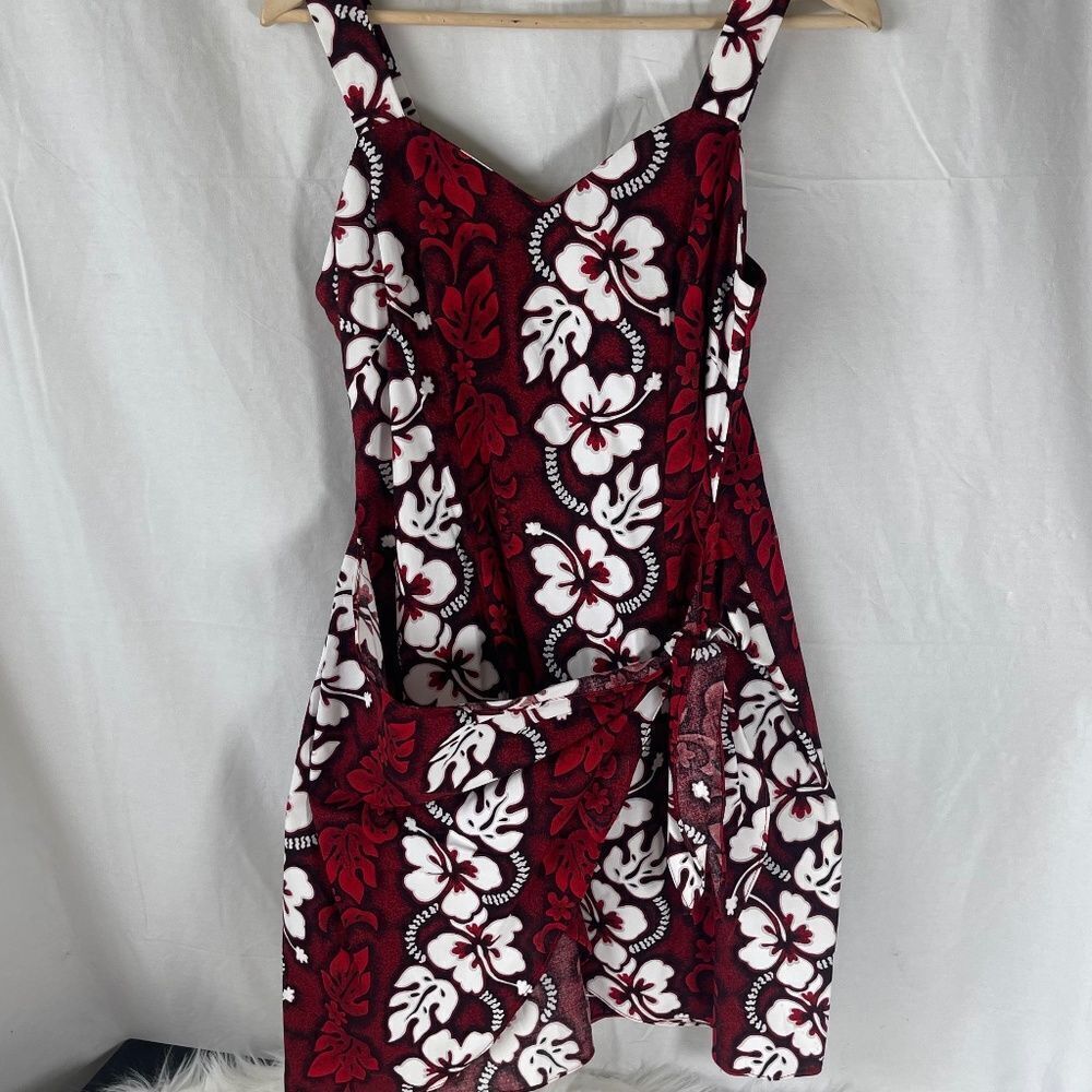 KY's Hawaii  Red/White Wrap Style Hibiscus Print Dress Sz Large‎